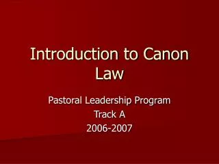 Introduction to Canon Law