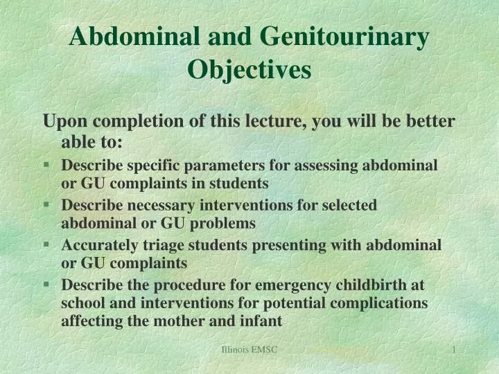 abdominal and genitourinary objectives