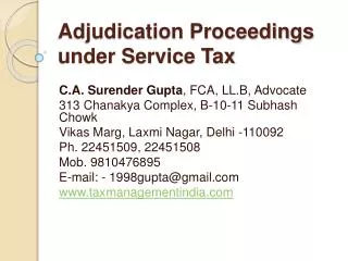 Adjudication Proceedings under Service Tax