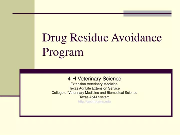 drug residue avoidance program