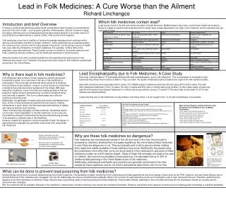 Lead in Folk Medicines: A Cure Worse than the Ailment Richard Linchangco