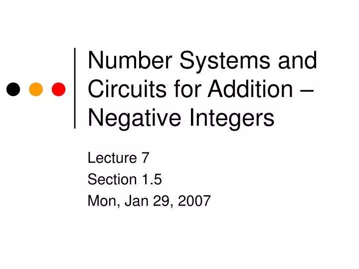 number systems and circuits for addition negative integers