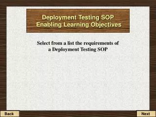 Deployment Testing SOP Enabling Learning Objectives
