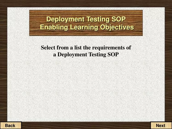 deployment testing sop enabling learning objectives