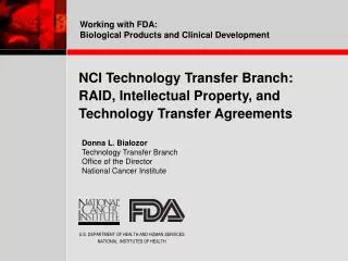 NCI Technology Transfer Branch: RAID, Intellectual Property, and Technology Transfer Agreements