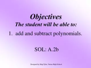 objectives the student will be able to