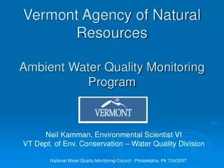 Vermont Agency of Natural Resources Ambient Water Quality Monitoring Program