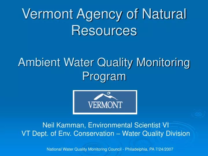 vermont agency of natural resources ambient water quality monitoring program