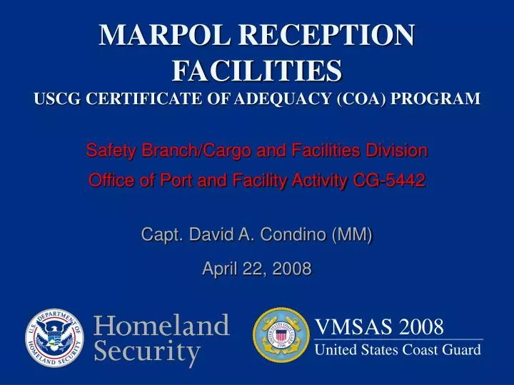 marpol reception facilities uscg certificate of adequacy coa program