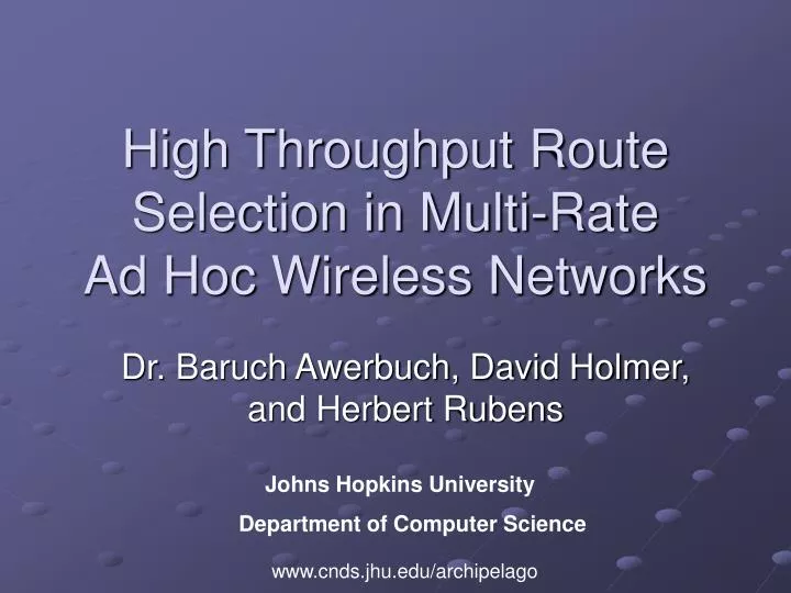 high throughput route selection in multi rate ad hoc wireless networks