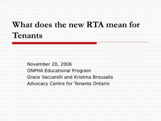 What does the new RTA mean for Tenants
