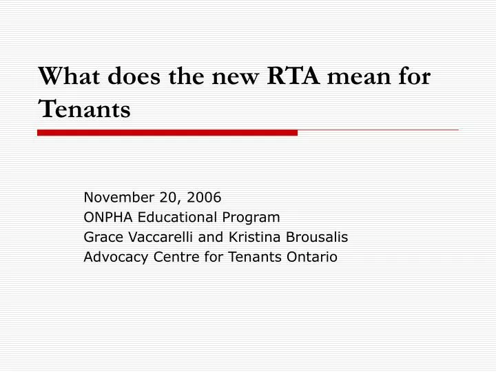 what does the new rta mean for tenants