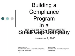 Building a Compliance Program in a Small Cap Company