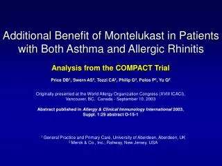 Additional Benefit of Montelukast in Patients with Both Asthma and Allergic Rhinitis