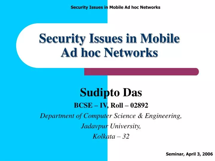 security issues in mobile ad hoc networks