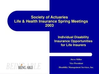Society of Actuaries Life &amp; Health Insurance Spring Meetings 2003