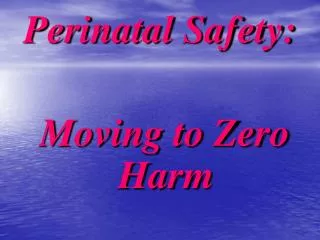 Perinatal Safety: Moving to Zero Harm