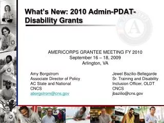 What’s New: 2010 Admin-PDAT-Disability Grants