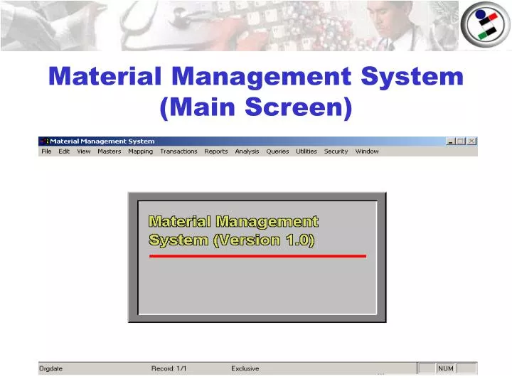 material management system main screen