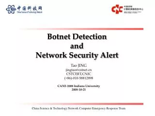 Botnet Detection and Network Security Alert