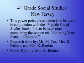 4 th Grade Social Studies New Jersey