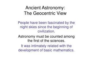 Ancient Astronomy: The Geocentric View