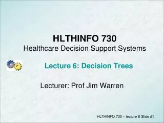 HLTHINFO 730 Healthcare Decision Support Systems Lecture 6: Decision Trees