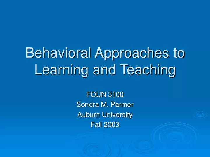 behavioral approaches to learning and teaching