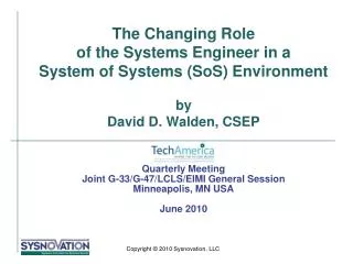 The Changing Role of the Systems Engineer in a System of Systems (SoS) Environment by David D. Walden, CSEP