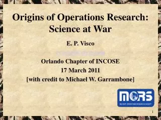 Origins of Operations Research: Science at War