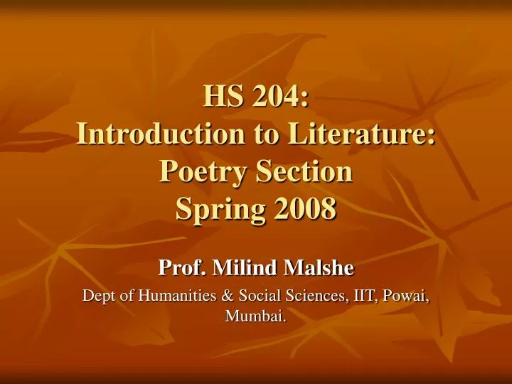 hs 204 introduction to literature poetry section spring 2008