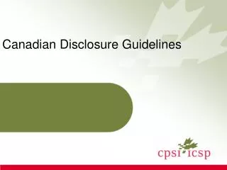 Canadian Disclosure Guidelines