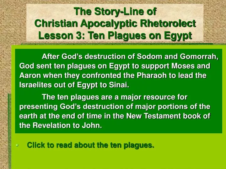 the story line of christian apocalyptic rhetorolect lesson 3 ten plagues on egypt