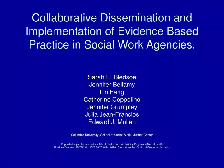 collaborative dissemination and implementation of evidence based practice in social work agencies