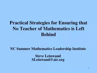 Practical Strategies for Ensuring that No Teacher of Mathematics is Left Behind