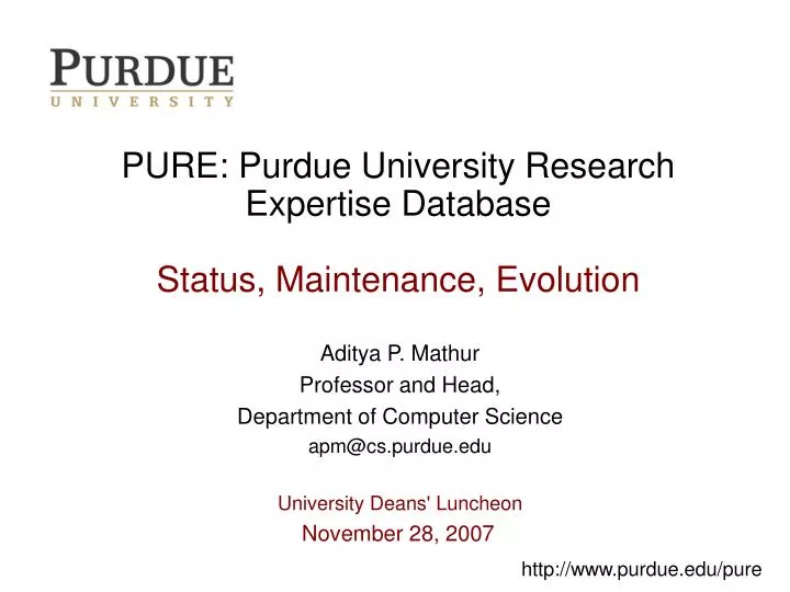 pure purdue university research expertise database status maintenance evolution