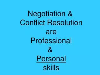 Negotiation &amp; Conflict Resolution are Professional &amp; Personal skills