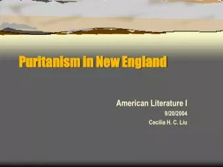 Puritanism in New England