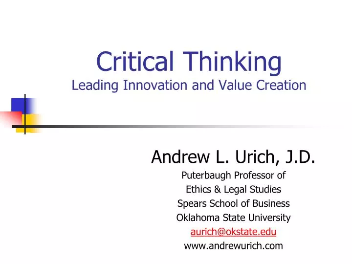 critical thinking leading innovation and value creation