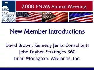 New Member Introductions David Brown, Kennedy Jenks Consultants John Engber, Strategies 360 Brian Monaghan, Wildlands, I