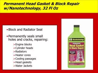 Permanent Head Gasket &amp; Block Repair w/Nanotechnology, 32 Fl Oz