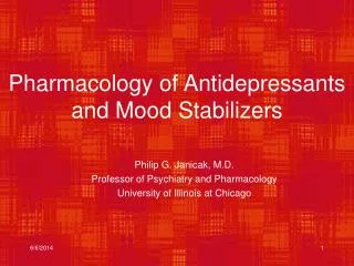 Pharmacology of Antidepressants and Mood Stabilizers