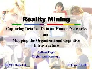 Reality Mining Capturing Detailed Data on Human Networks and Mapping the Organizational Cognitive Infrastructure Natha