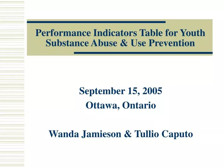 performance indicators table for youth substance abuse use prevention