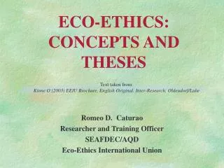 ECO-ETHICS: CONCEPTS AND THESES