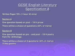 GCSE English Literature Specification A