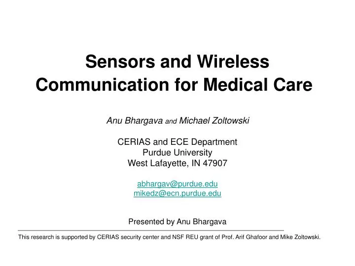 sensors and wireless communication for medical care