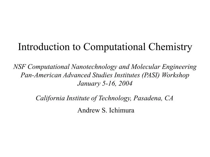 introduction to computational chemistry