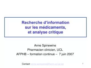 recherche d information sur les m dicaments et analyse critique