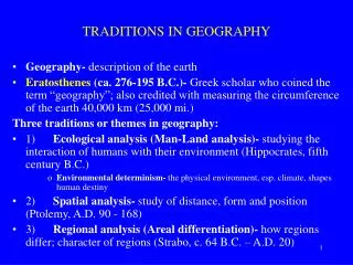 TRADITIONS IN GEOGRAPHY